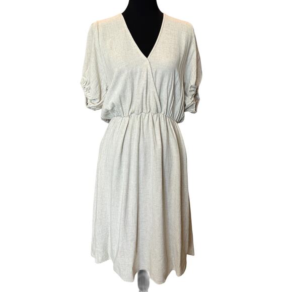 * New ~ VELVET TOUCH ~  Camel PUFF Sleeve Dress Size L ~ Fall - Picture 1 of 6